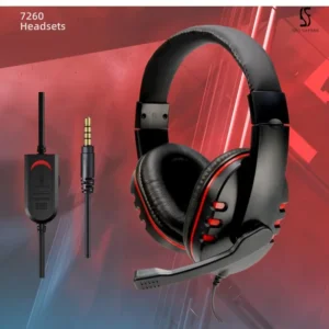 7260 Black and Red Gaming Headset with Microphone, Noise-Cancelling Over-Ear Headphones, 3.5mm Jack, Volume Control, Comfortable Earpads, Ideal for Gaming and Online Classes, Gaming Headphones